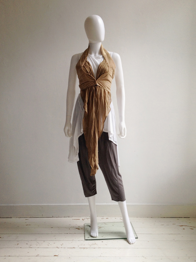 Hussein Chalayan beige leather layered waistcoat — spring 2004