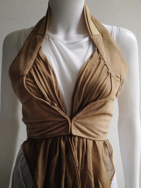 Hussein Chalayan beige leather layered waistcoat — spring 2004
