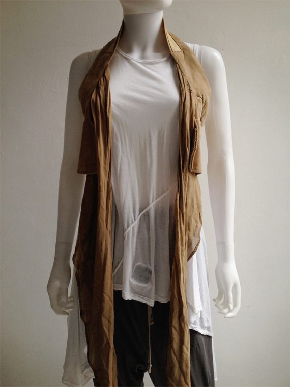 Hussein Chalayan beige leather layered waistcoat — spring 2004