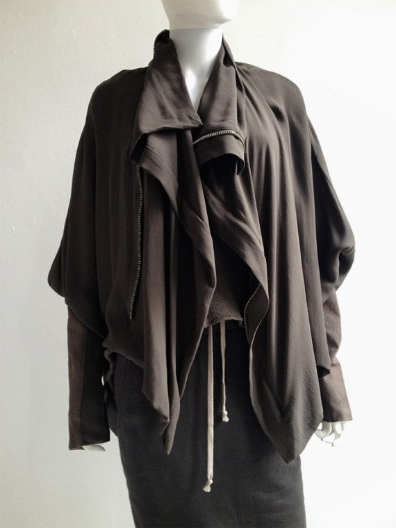 Rick Owens brown bubble coat with leather sleeves