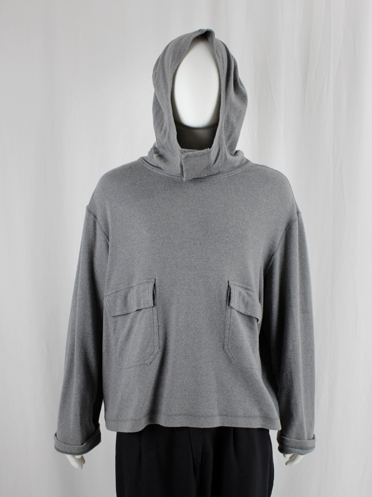 Yohji Yamamoto grey hooded boxy jumper with pockets — 1980’s