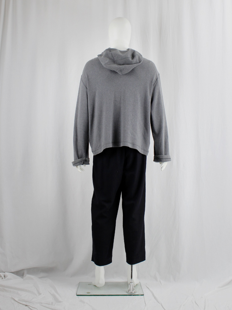 vintage Yohji Yamamoto grey hooded boxy jumper with pockets 1980s 90s 80s (10)