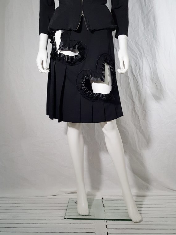 vintage Comme des Garcons black pleated skirt with ruffled hearts cut outs runway fall 2008_155805