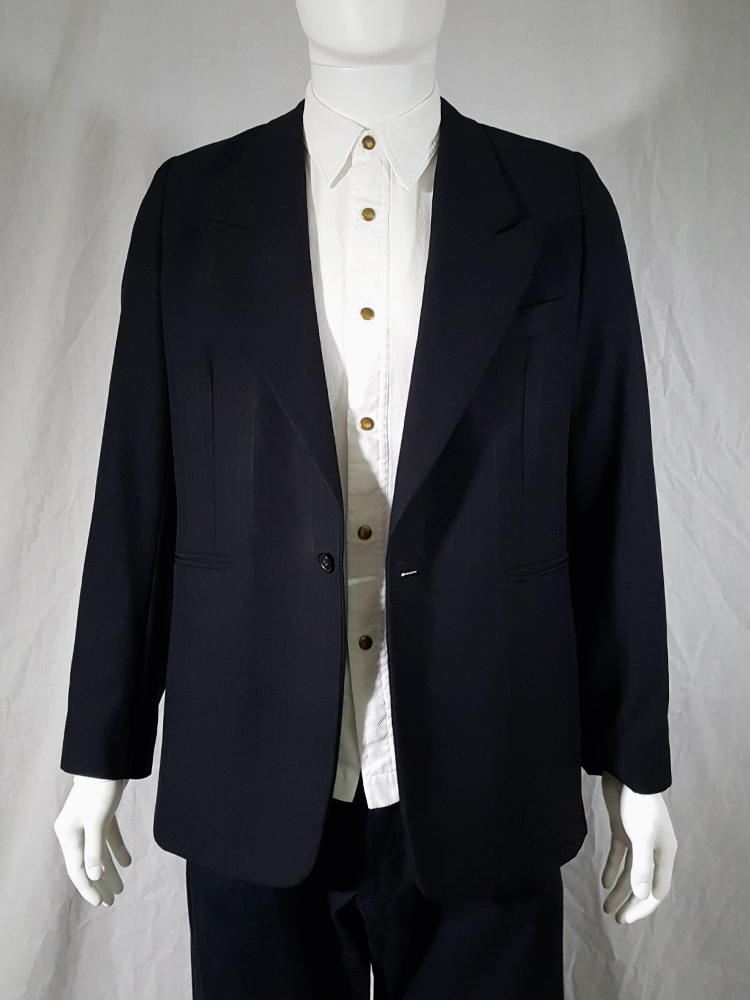 Raf Simons black striped one button blazer — fall 1998 - V A N II T A S