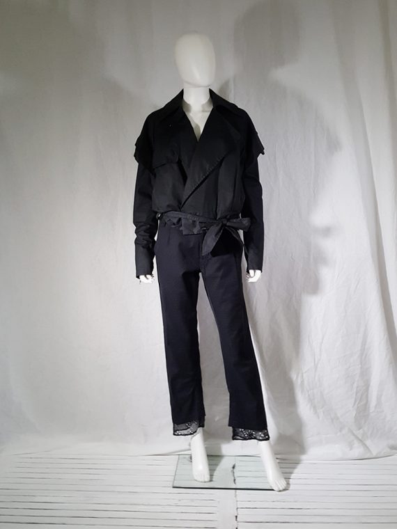 vintage Ann Demeulemeester black trousers with lace trim 1990s 160021