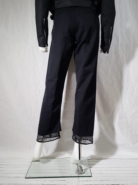 vintage Ann Demeulemeester black trousers with lace trim 1990s 160321