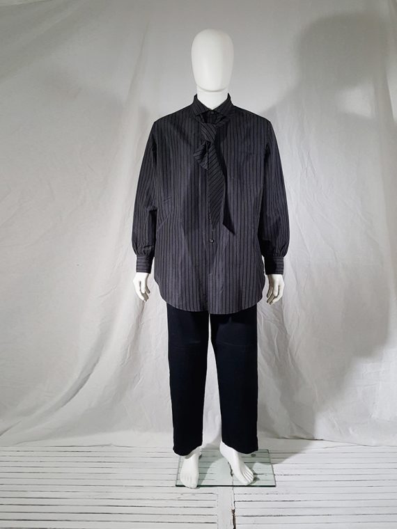 vintage Yohji Yamamoto pour homme grey striped shirt with attached tie 152137