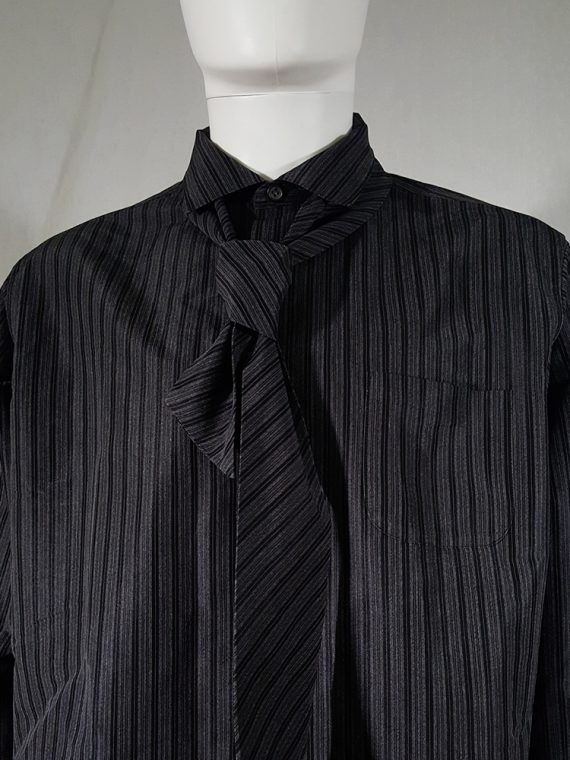 vintage Yohji Yamamoto pour homme grey striped shirt with attached tie 152156