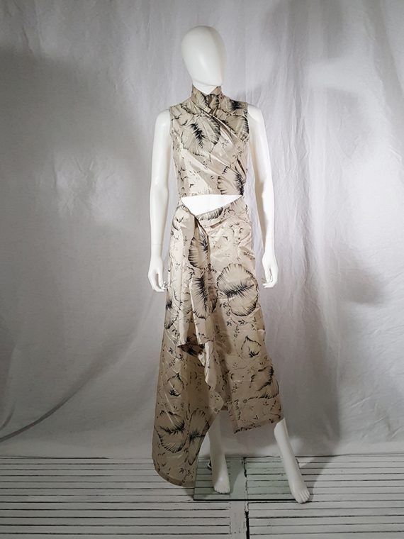 vintage Dries Van Noten beige palm printed wrap top and skirt spring 1998 142658