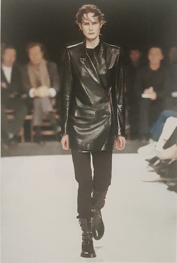 Ann Demeulemeester black leather asymmetric coat — fall 1998