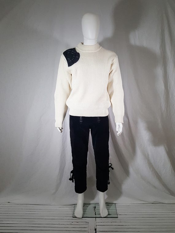 vintage 80s Issey Miyake white jumper with black shoulder and elbow panels140251
