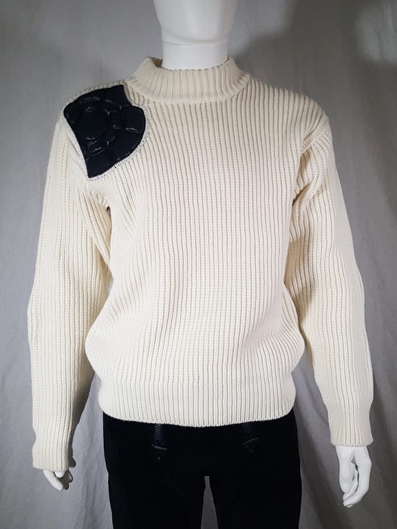 vintage 80s Issey Miyake white jumper with black shoulder and elbow panels140318