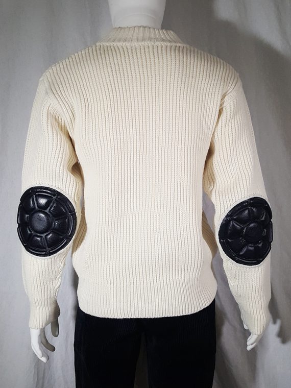 vintage 80s Issey Miyake white jumper with black shoulder and elbow panels140429