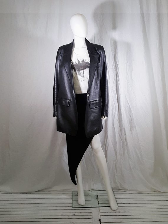 vintage Ann Demeulemeester black leather asymmetric coat fall 1998 133207(0)