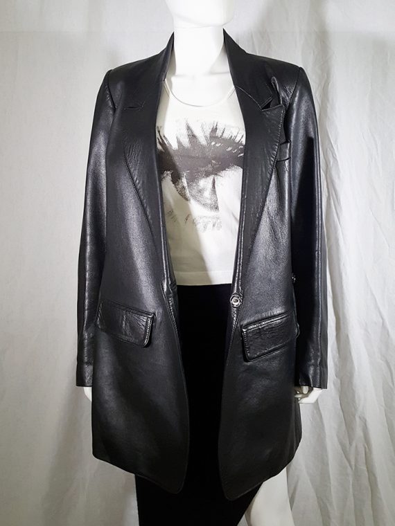 vintage Ann Demeulemeester black leather asymmetric coat fall 1998 133315