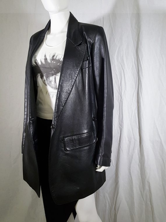vintage Ann Demeulemeester black leather asymmetric coat fall 1998 133321
