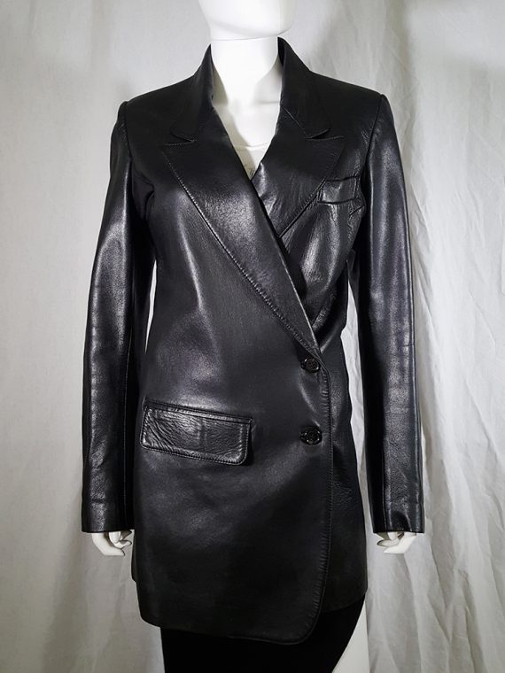 vintage Ann Demeulemeester black leather asymmetric coat fall 1998 133434