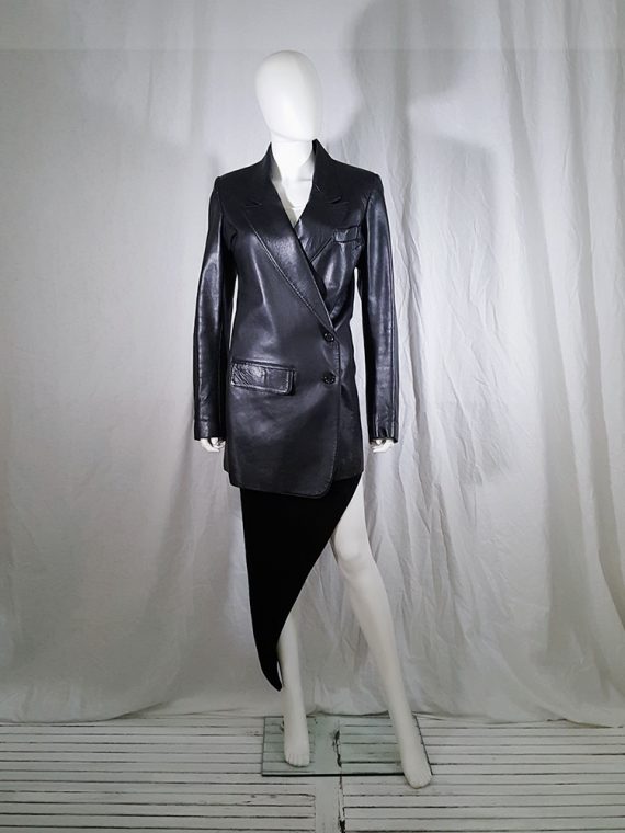 vintage Ann Demeulemeester black leather asymmetric coat fall 1998 133442