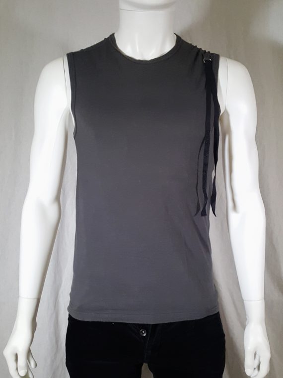 vintage Ann Demeulemeester grey sleeveless t-shirt with beaded quote spring 2000 141142