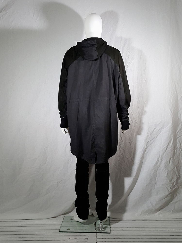Silent by Damir Doma black parka with leather sleeves - V A N II T A S