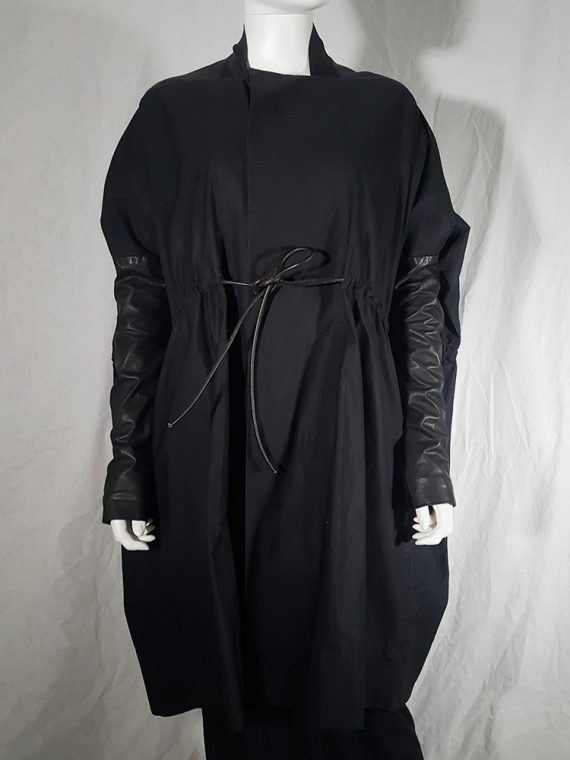 Rick Owens NASKA black gathered coat with leather sleeves runway spring 2012 155705