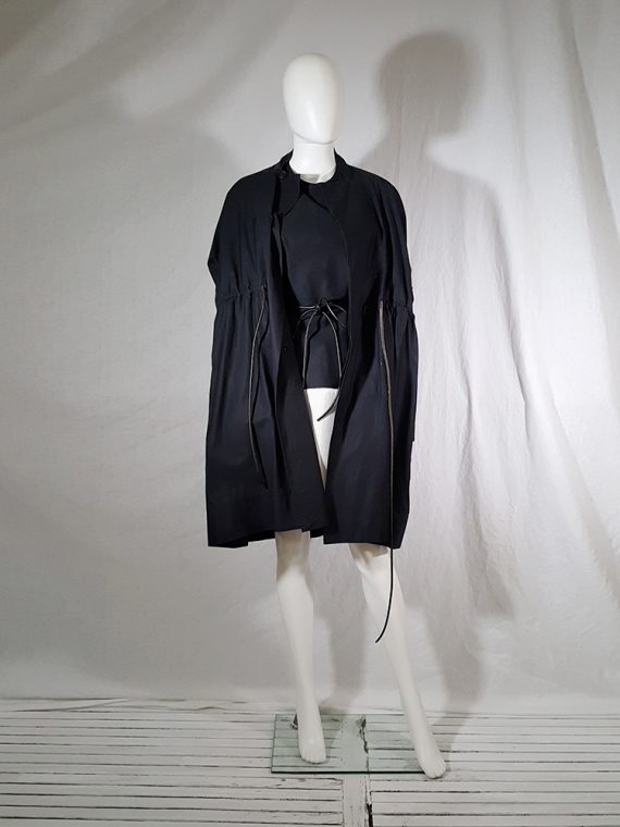 vintage Rick Owens NASKA black gathered coat with leather sleeves runway spring 2012 163133