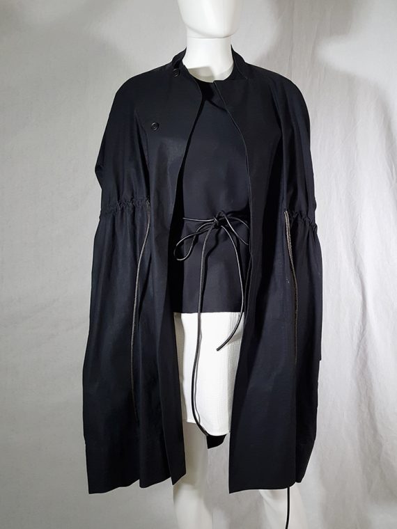 vintage Rick Owens NASKA black gathered coat with leather sleeves runway spring 2012 163214(0)