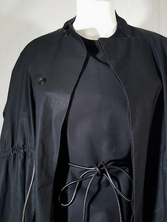 vintage Rick Owens NASKA black gathered coat with leather sleeves runway spring 2012 163222(0)