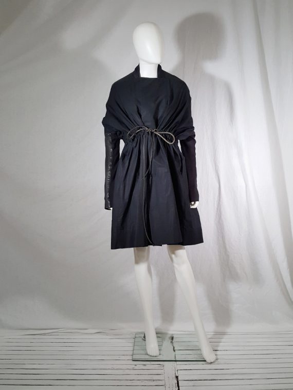 vintage Rick Owens NASKA black gathered coat with leather sleeves runway spring 2012 163345