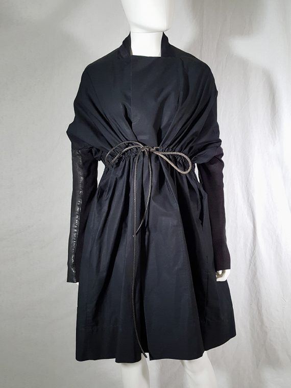 vintage Rick Owens NASKA black gathered coat with leather sleeves runway spring 2012 163353