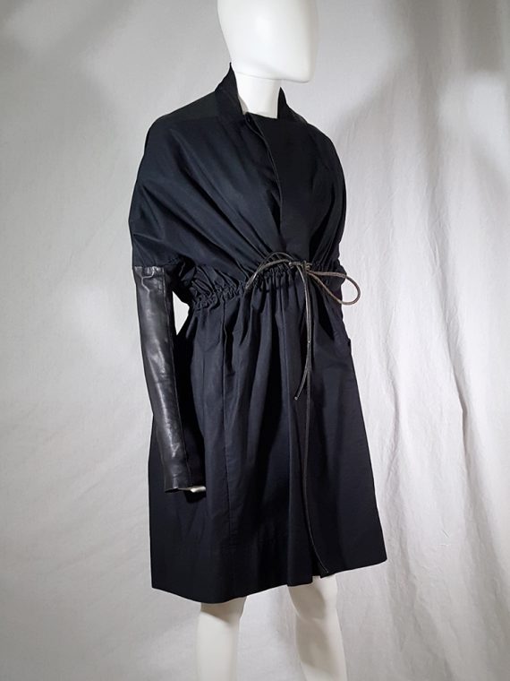 vintage Rick Owens NASKA black gathered coat with leather sleeves runway spring 2012 163437