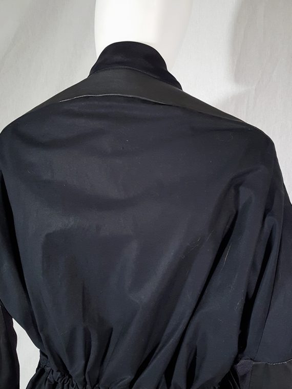 vintage Rick Owens NASKA black gathered coat with leather sleeves runway spring 2012 163546(0)