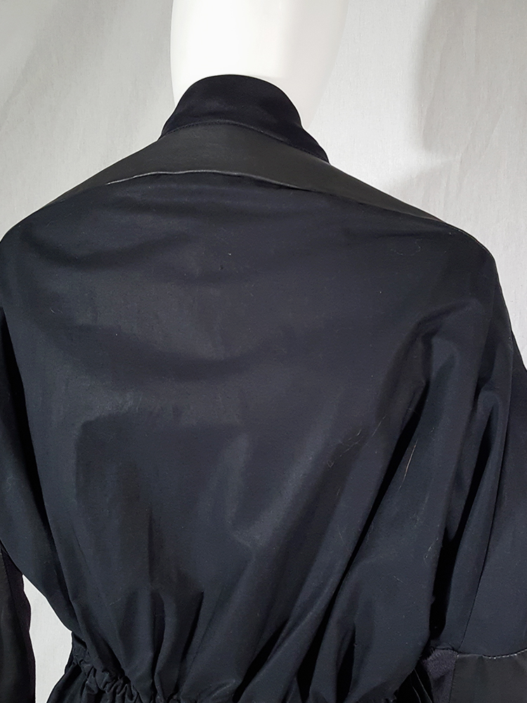 Rick Owens NASKA black gathered coat with leather sleeves — spring 2012 ...