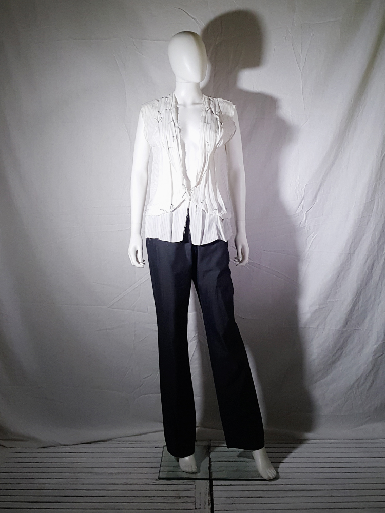 Maison Martin Margiela white pinstripe blouse with gathered lapels ...