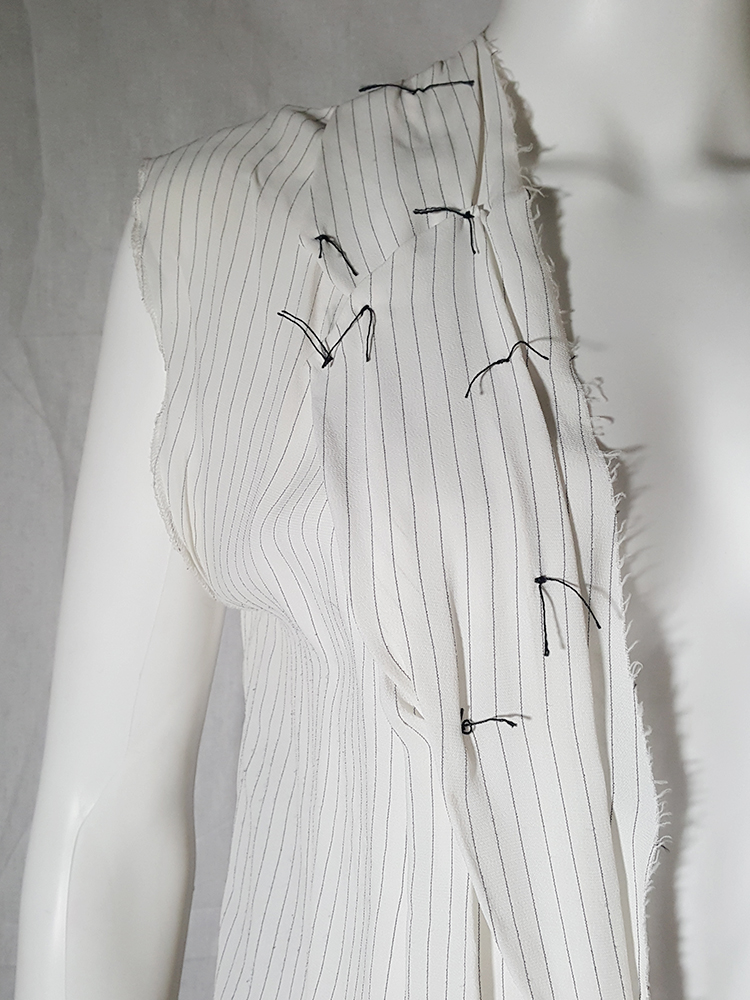 Maison Martin Margiela white pinstripe blouse with gathered lapels ...