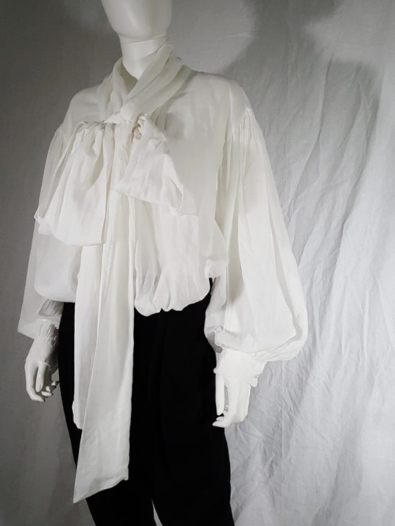 vintage Dries Van Noten white poet blouse with long scarf collar 162435