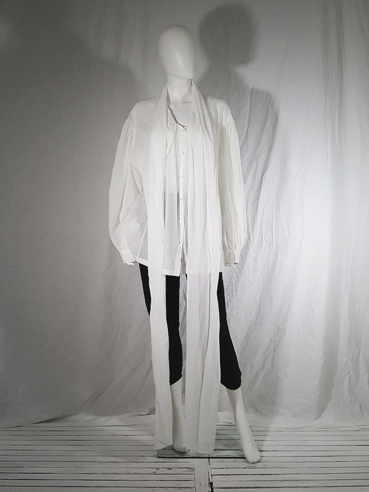 Dries Van Noten white poet blouse with long scarf collar - V A N II T A S