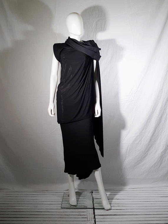 vintage Rick Owens VICIOUS black asymmetric draped top with hood spring 2014 171552