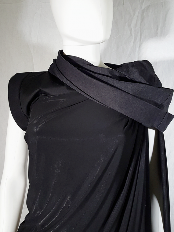 vintage Rick Owens VICIOUS black asymmetric draped top with hood spring 2014 171649