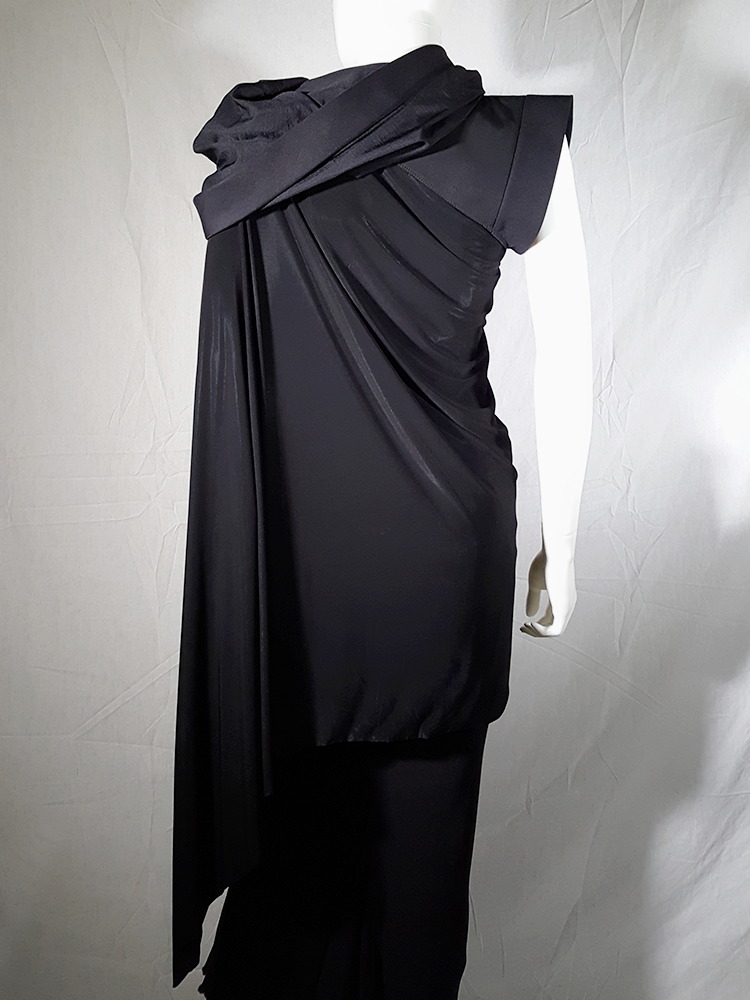 Rick Owens VICIOUS black asymmetric draped top with hood — spring 2014 ...