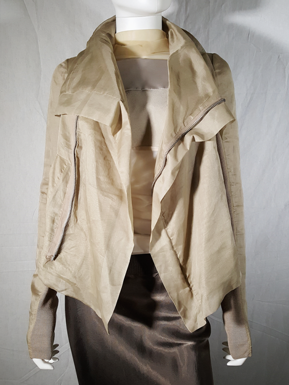 vintage Rick Owens beige classic biker jacket with paneled sleeve detail 144349