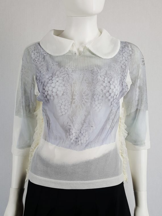 vintage Comme des Garcons white printed top with frilled side detail fall 2005 122220