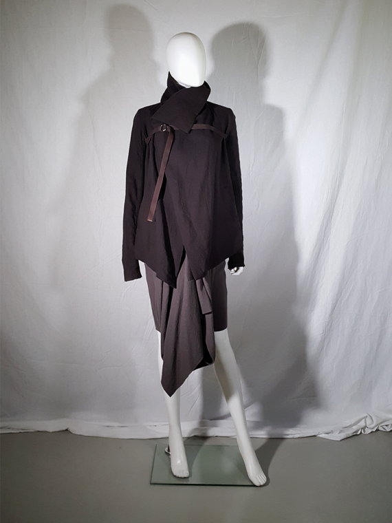 vintage Rick Owens brown cowl neck jacket with front strap 194127