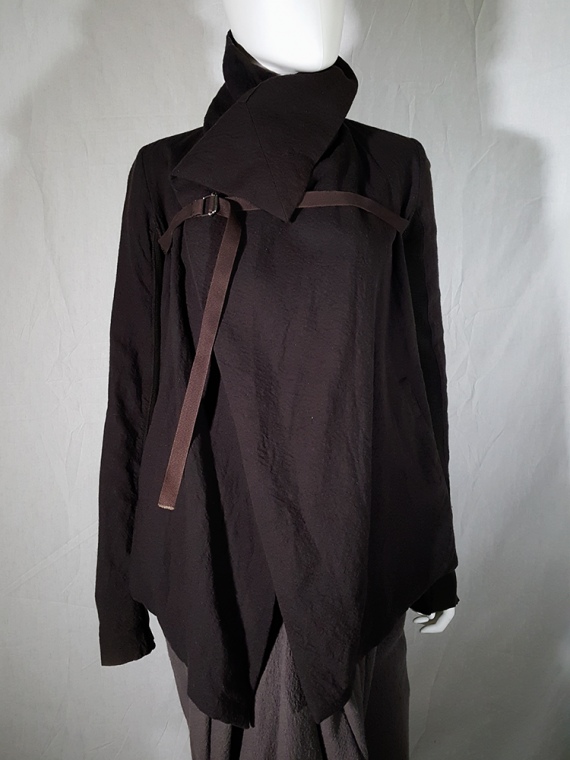 vintage Rick Owens brown cowl neck jacket with front strap 194143