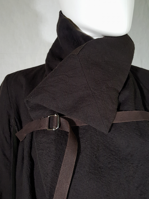 vintage Rick Owens brown cowl neck jacket with front strap 194151