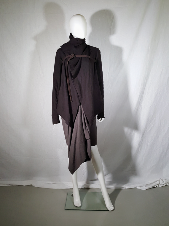 vintage Rick Owens brown cowl neck jacket with front strap 194255