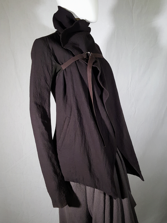 vintage Rick Owens brown cowl neck jacket with front strap 194331