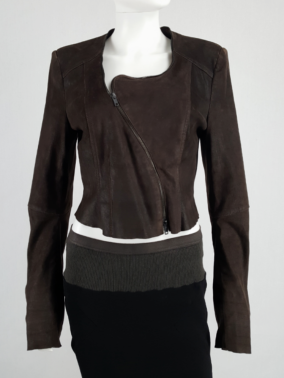 Haider Ackermann brown leather jacket with curved zipper spring 2009 132041