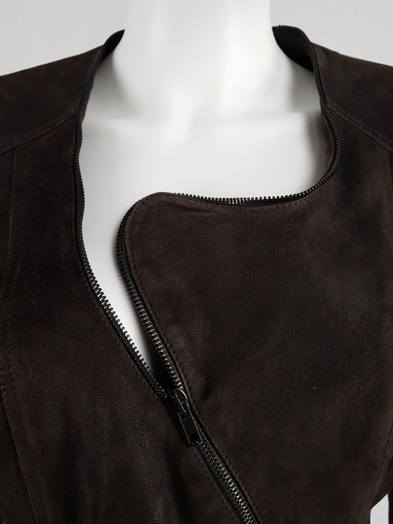 Haider Ackermann brown leather jacket with curved zipper spring 2009 132105