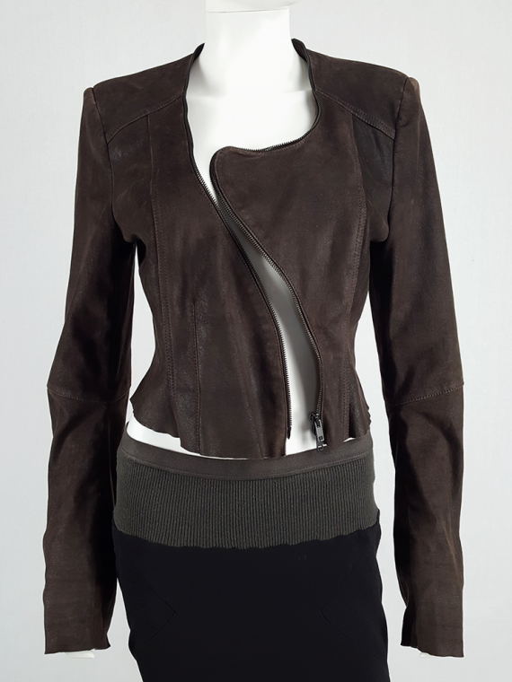 Haider Ackermann brown leather jacket with curved zipper spring 2009 132229(0)